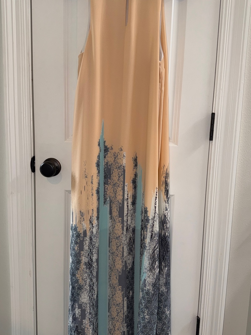 Everly Peach Abstract Print Mock Neck Maxi Dress Size Medium